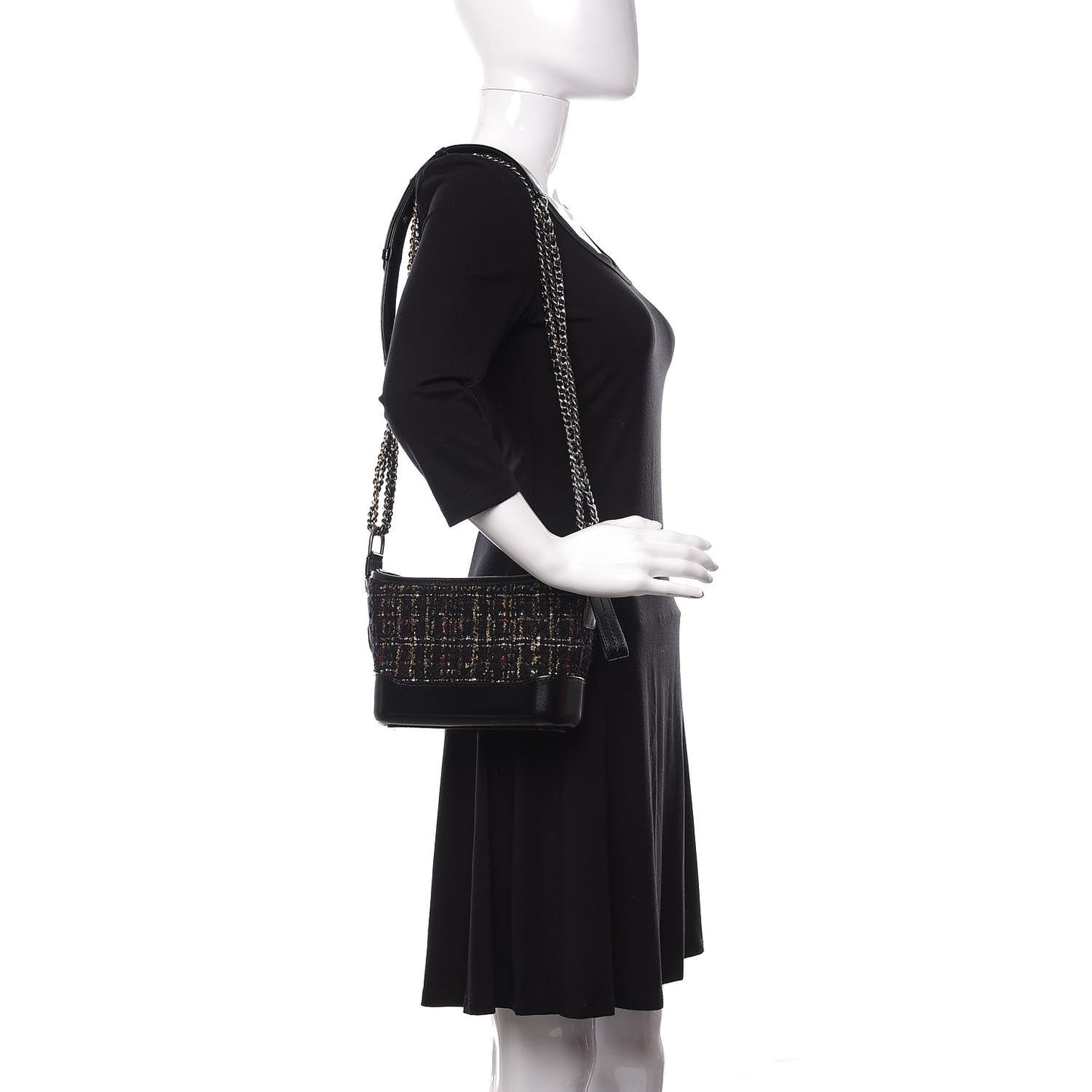 Tweed Calfskin Small Gabrielle Hobo Black Gold Red Ecru