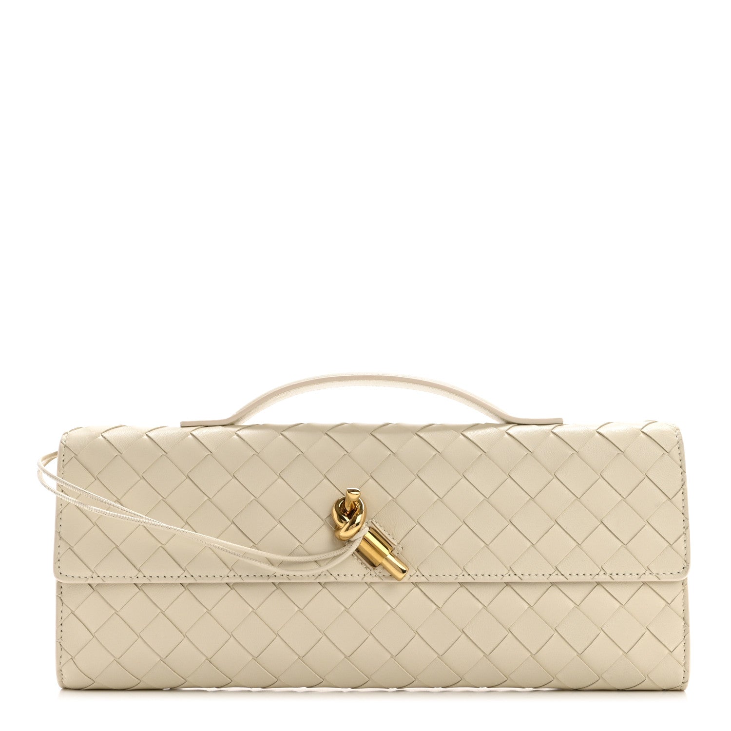 Bottega Veneta Nappa Intrecciato Long Andiamo Top Handle Clutch Sea Salt 1 of 9