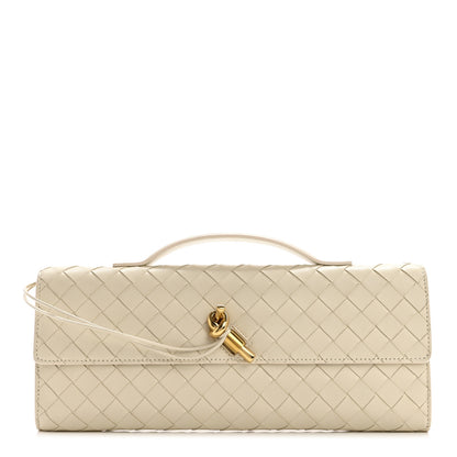 Bottega Veneta Nappa Intrecciato Long Andiamo Top Handle Clutch Sea Salt 1 of 9
