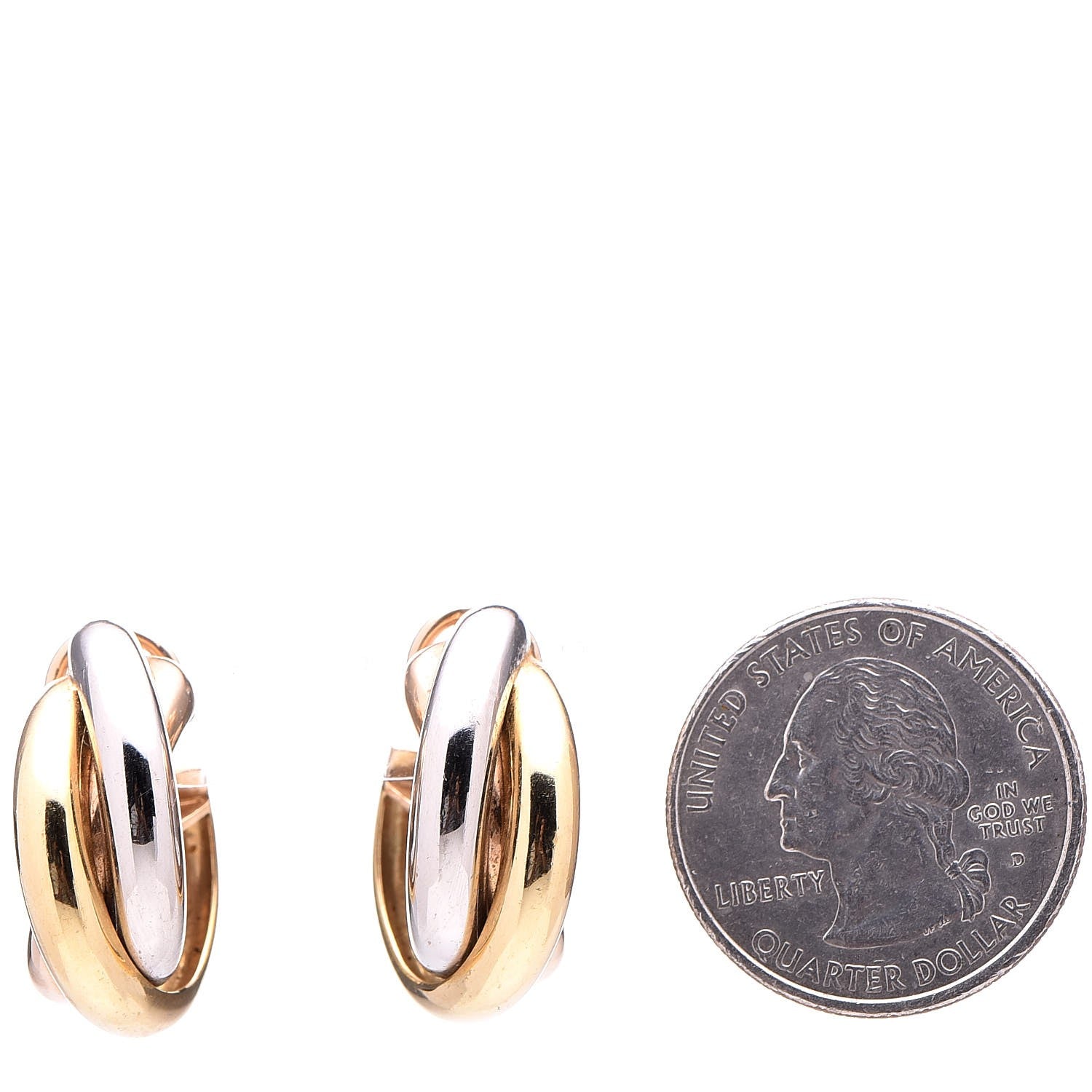 Cartier 18K Pink Yellow White Gold 9.5mm Trinity Hoop Earrings 2 of 12