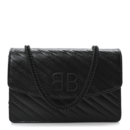 Balenciaga Shiny Goatskin Logo Embossed Monochrome BB Wallet On Chain Black 1 of 9