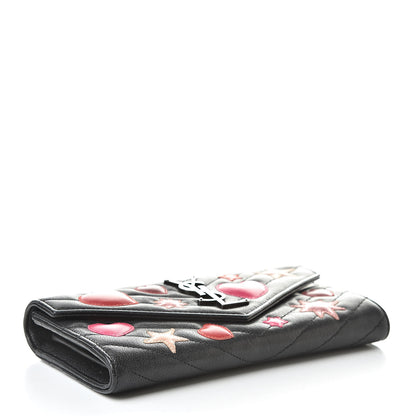 Saint Laurent Calfskin Matelasse Chevron Heart Patchwork Monogram Wallet Black 4 of 8