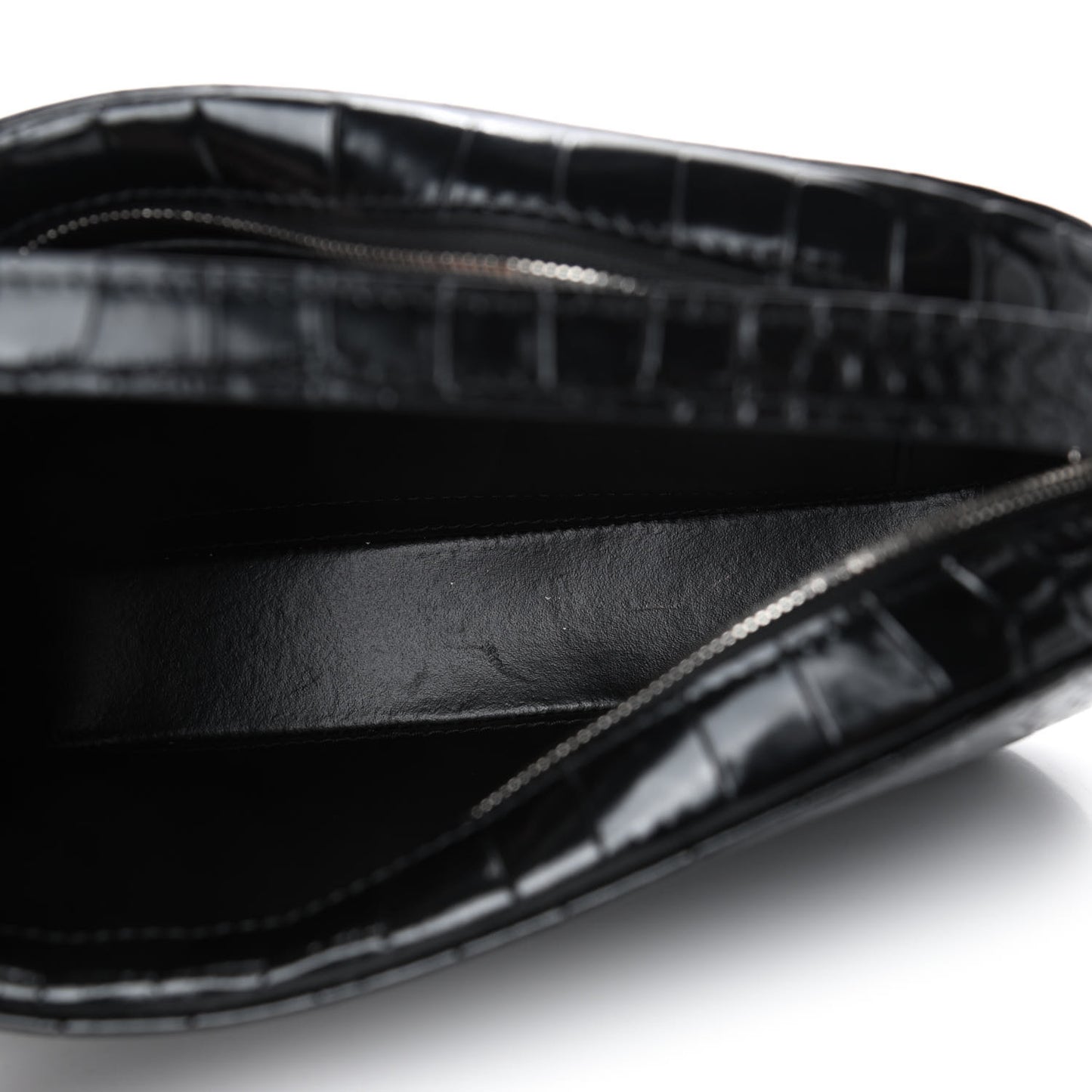 Shiny Calfskin Logo Crocodile Embossed S Everyday Camera Bag with Handle Black