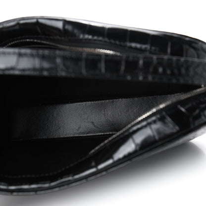 Balenciaga Shiny Calfskin Logo Crocodile Embossed S Everyday Camera Bag with Handle Black 4 of 4