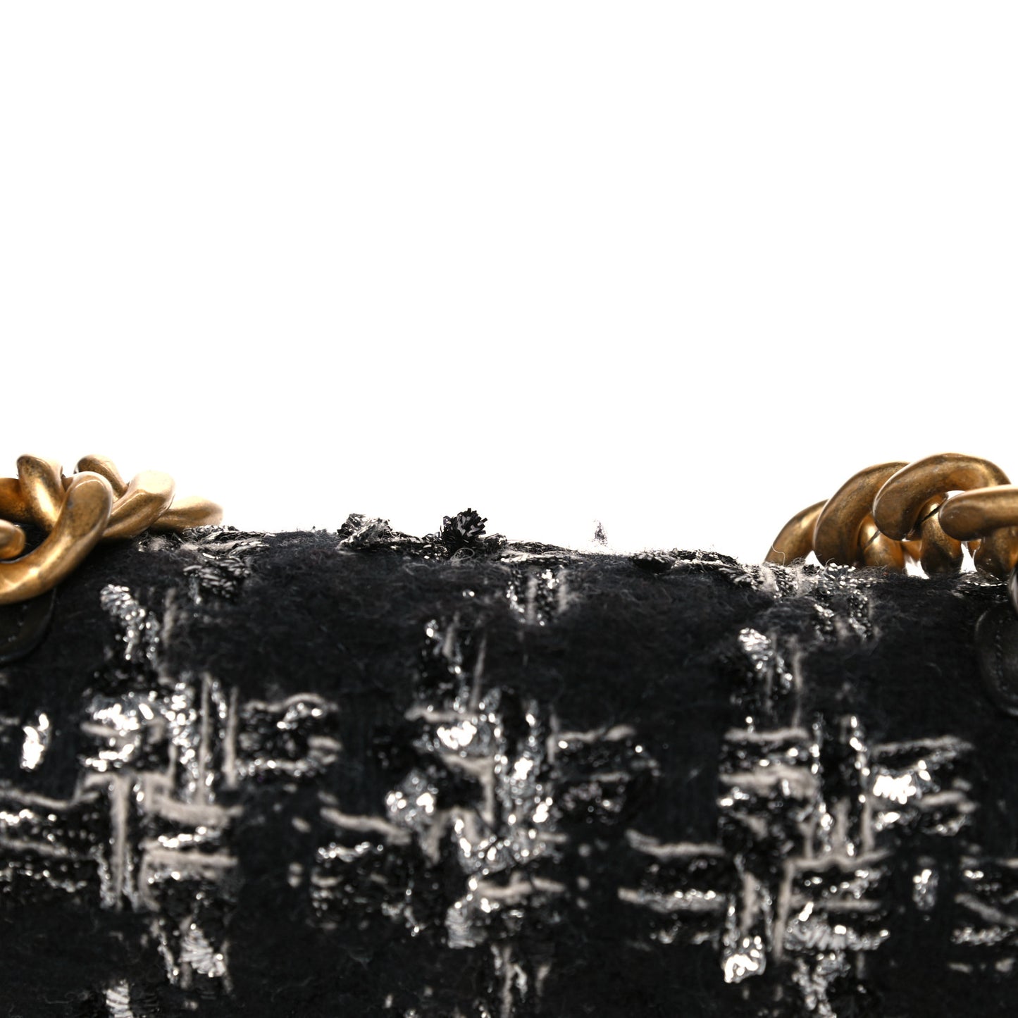 Tweed Quilted Chanel 19 Wallet On Chain WOC Black Silver Ecru