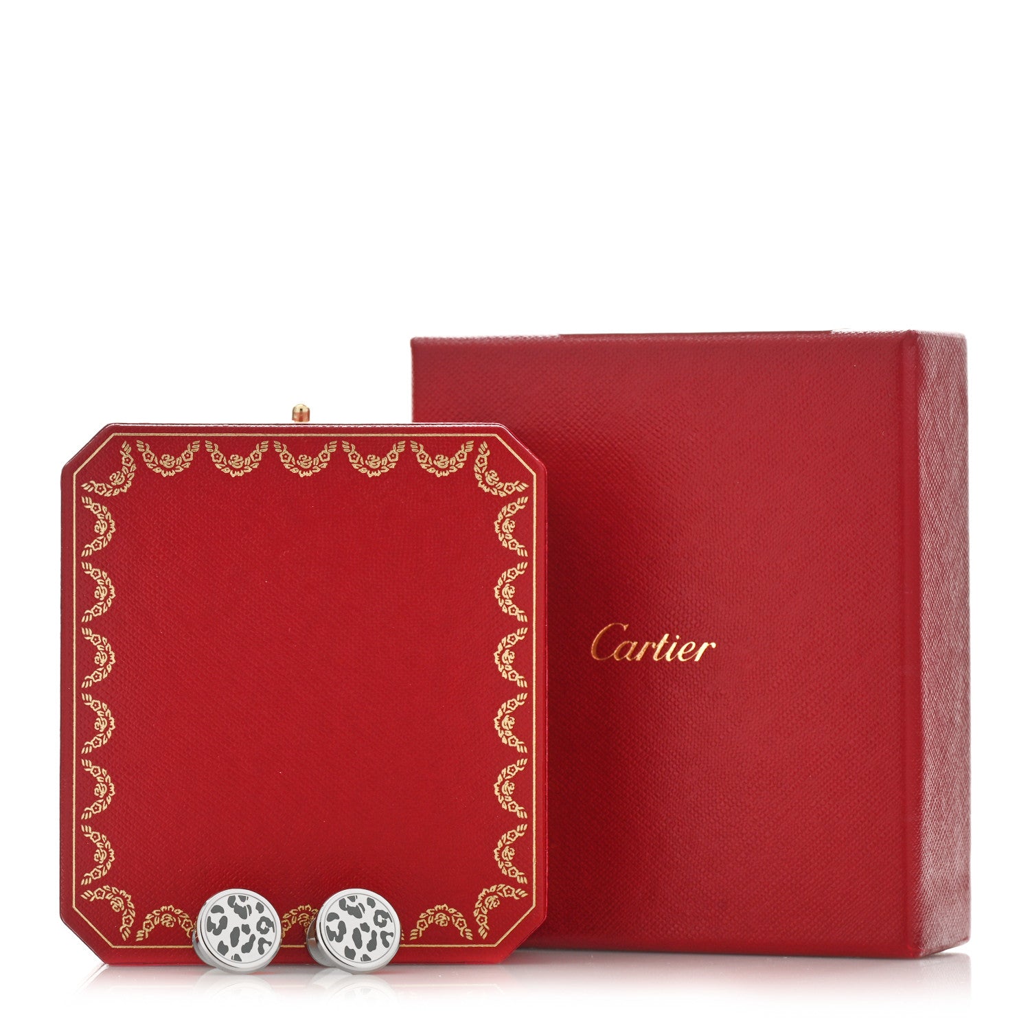 Cartier Sterling Silver Palladium Black Lacquer Panthere Cufflinks 6 of 6