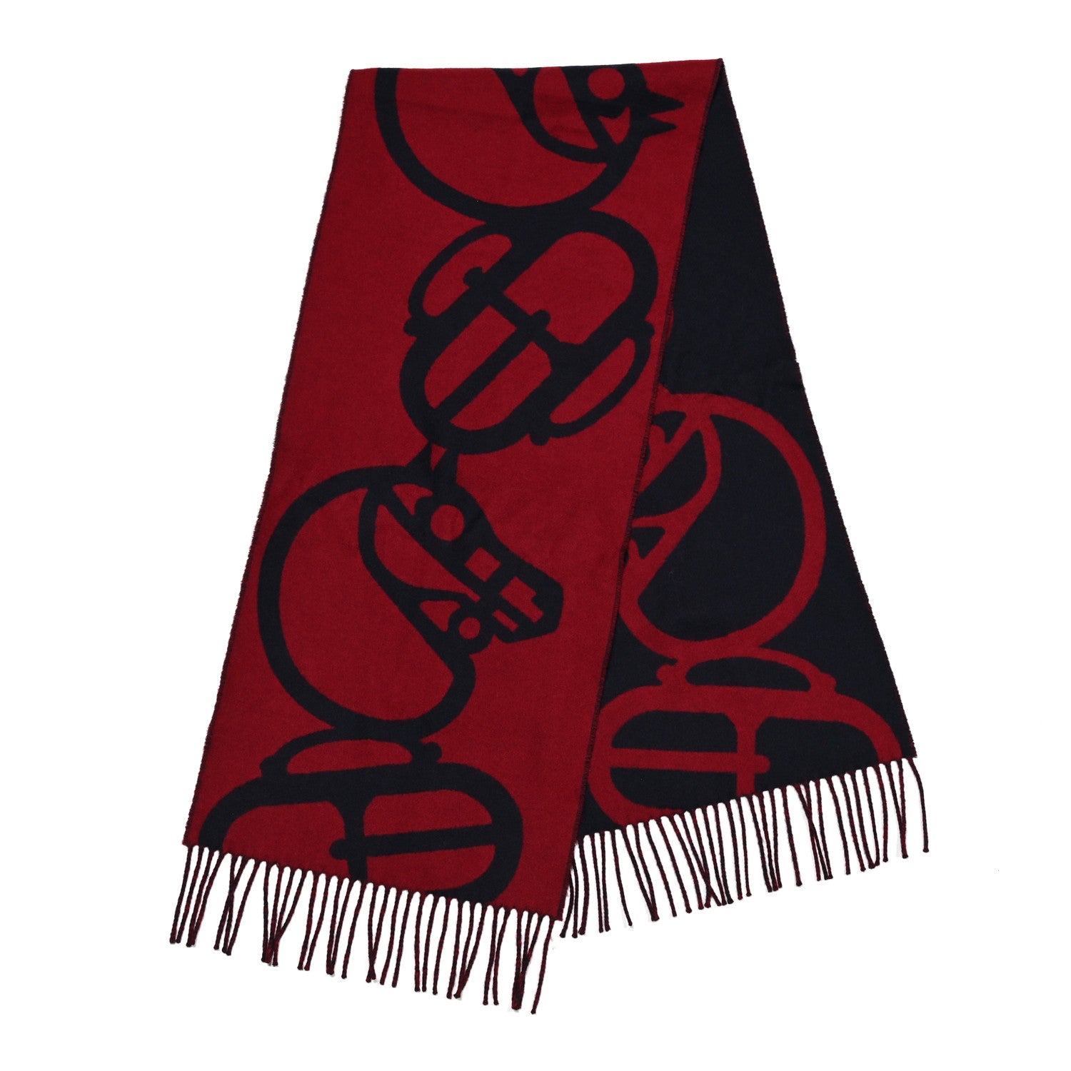 Hermes Cashmere Boucles et Camails Muffler Marine Bordeaux 2 of 4