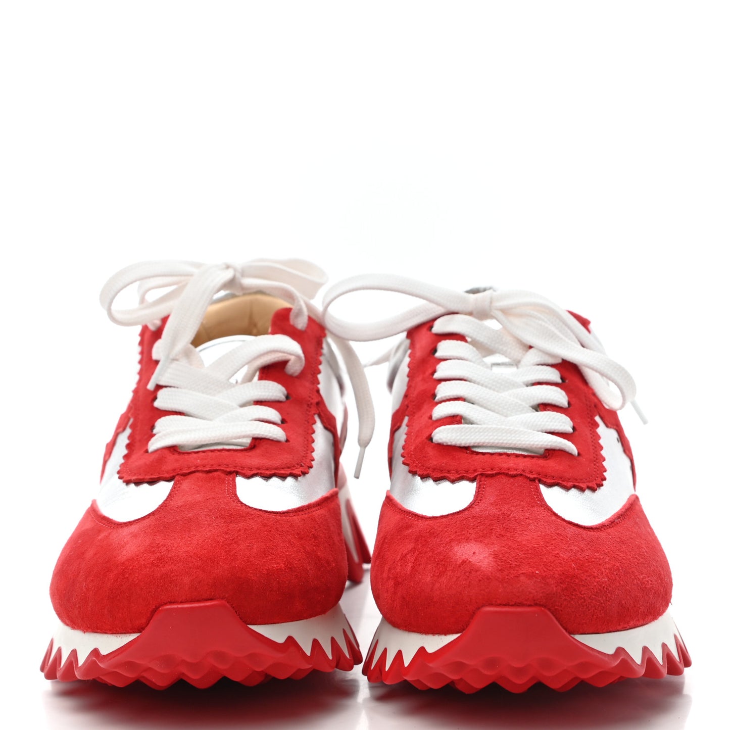 Suede Laminated Nappa Mens Loubishark Sneakers 43 Loubi Red Silver