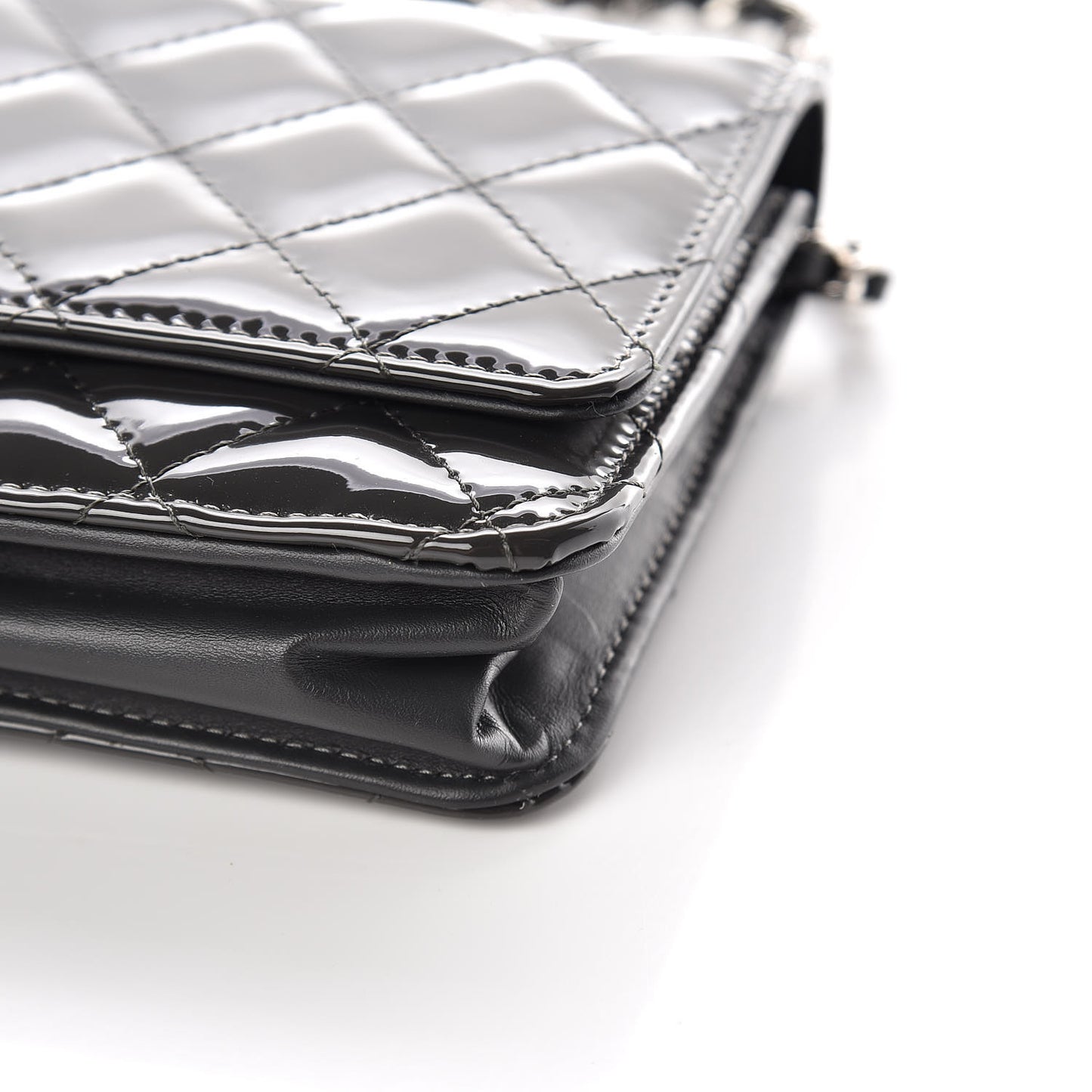Patent Quilted Wallet On Chain WOC Dark Gray