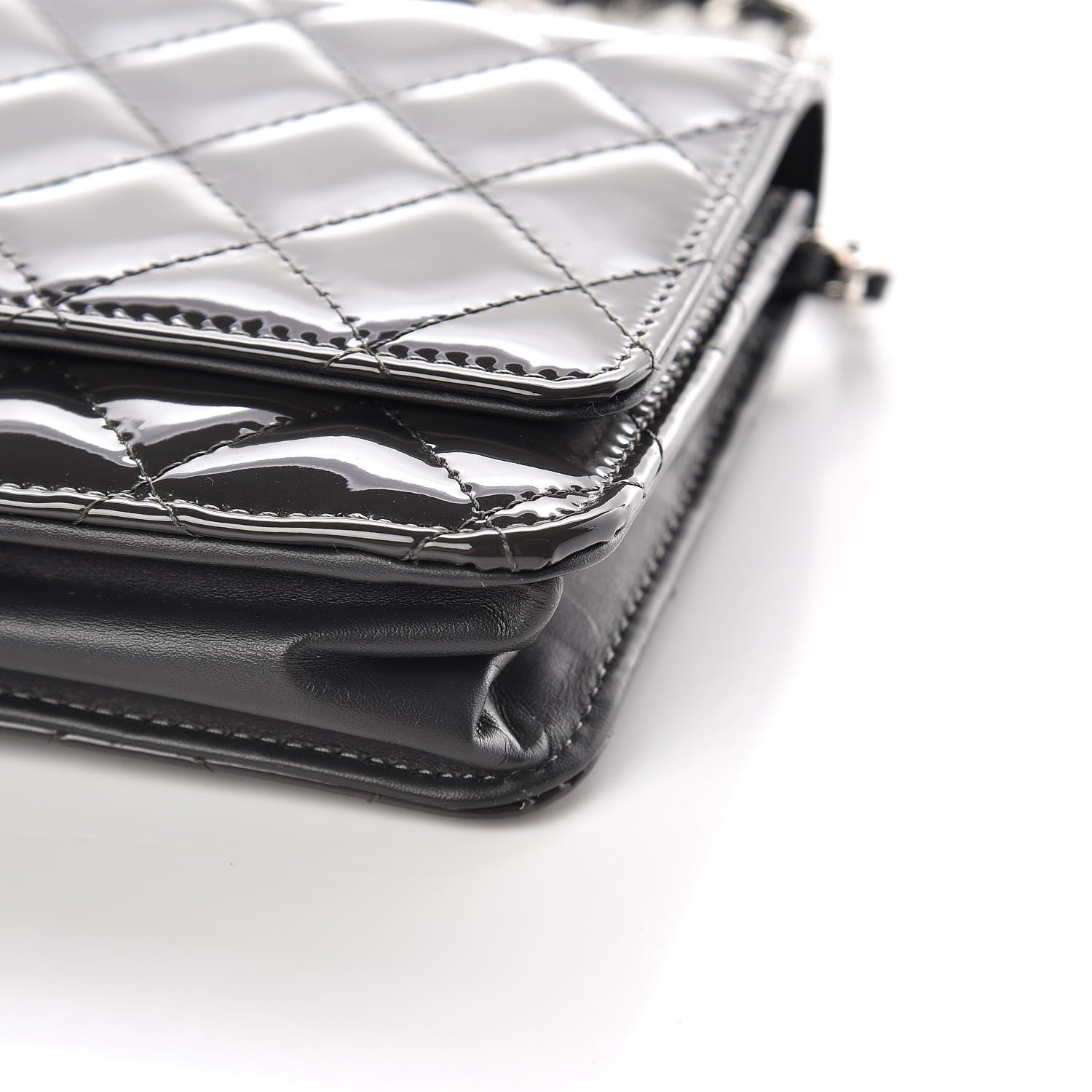 Chanel Patent Quilted Wallet On Chain WOC Dark Gray 11 of 12