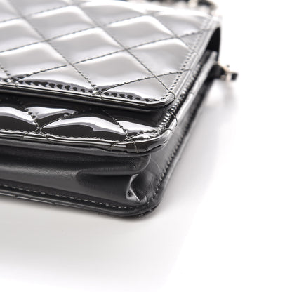 Chanel Patent Quilted Wallet On Chain WOC Dark Gray 11 of 12