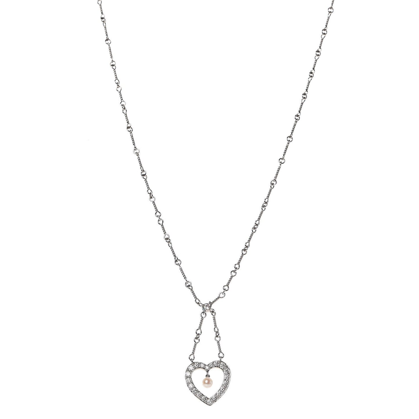 Platinum Diamond Pearl Heart Necklace
