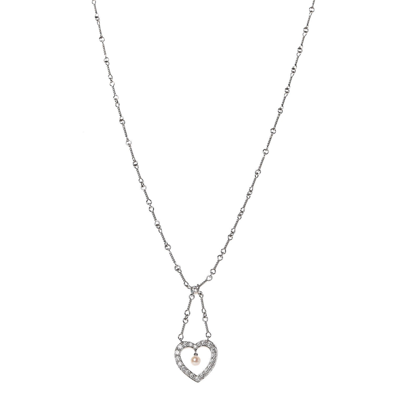 Tiffany Platinum Diamond Pearl Heart Necklace 1 of 7