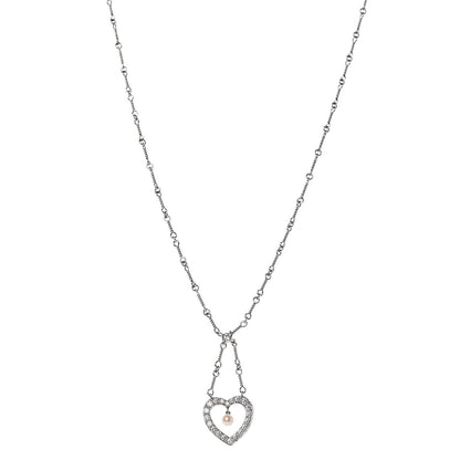 Tiffany Platinum Diamond Pearl Heart Necklace 1 of 7