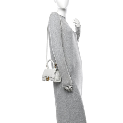 Balenciaga Shiny Calfskin Crocodile Embossed Hourglass Top Handle Bag XS White 2 of 11