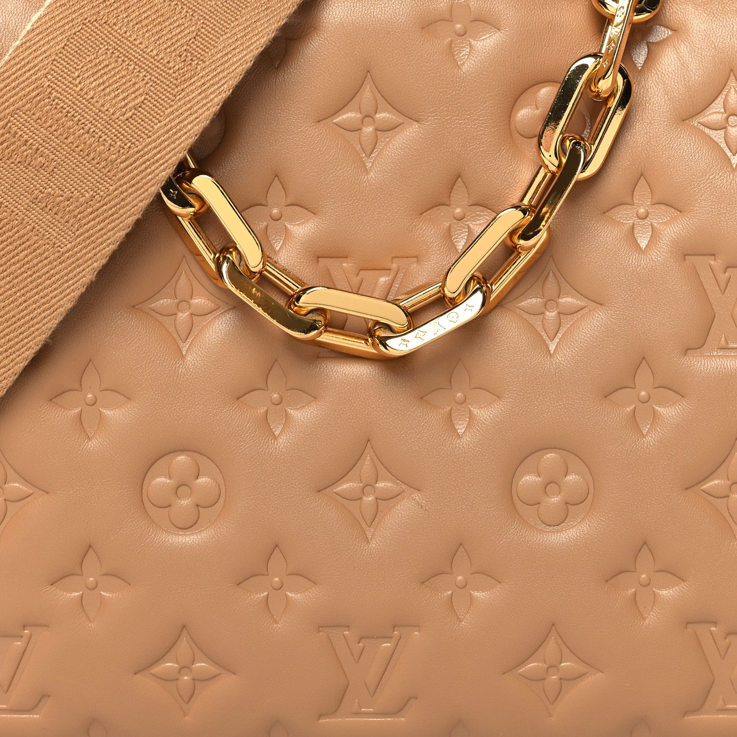 Louis Vuitton Lambskin Embossed Monogram Coussin PM Camel 9 of 12