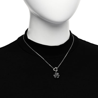 Chanel 18K White Gold Diamond Black Onyx Camelia Sculpte Drop Pendant Necklace 2 of 5