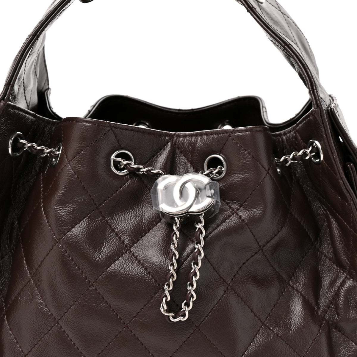 Chanel Shiny Crumpled Calfskin Quilted Small Chanel 25 Handbag Dark Brown 7 of 9