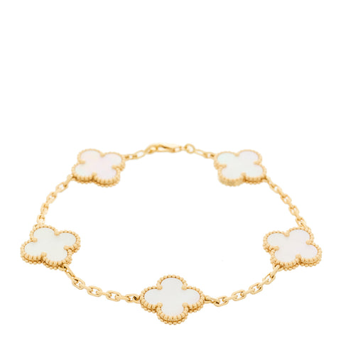 18K Yellow Gold Mother of Pearl 5 Motifs Vintage Alhambra Bracelet