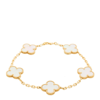 Van Cleef & Arpels 18K Yellow Gold Mother of Pearl 5 Motifs Vintage Alhambra Bracelet 1 of 5