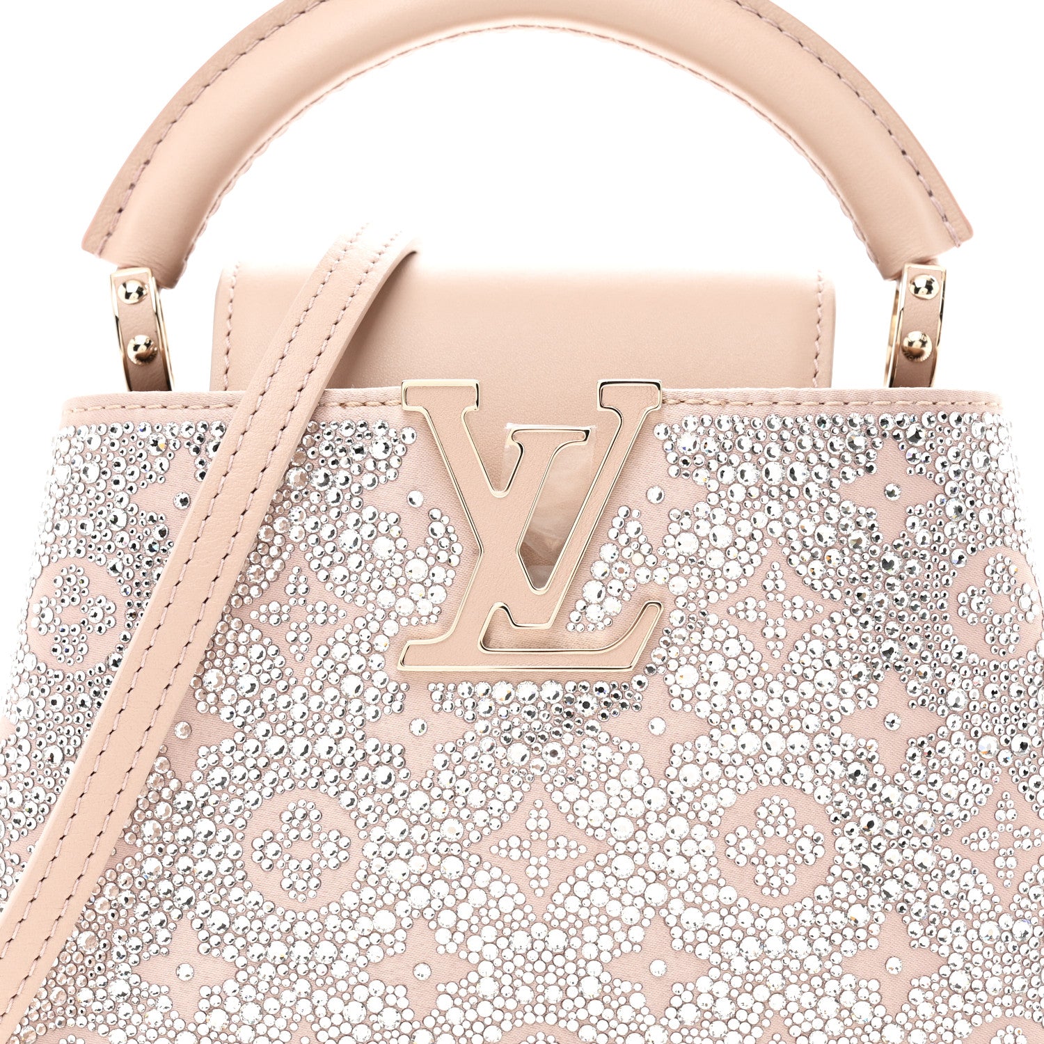 Louis Vuitton Calfskin Satin Swarovski Crystal Mini Capucines Desert Sand 7 of 10