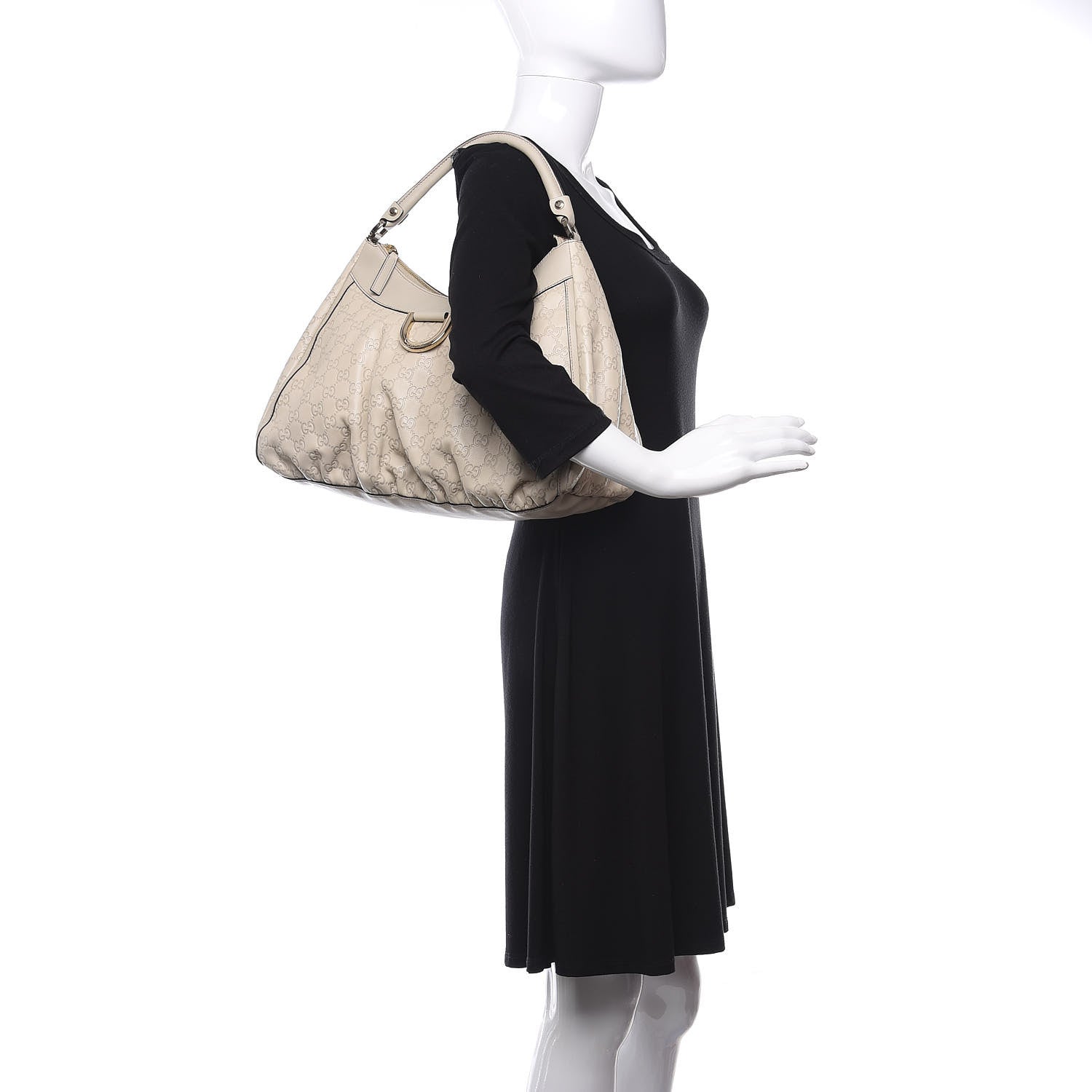Gucci Guccissima Large D Gold Ring Hobo Off White 2 of 10