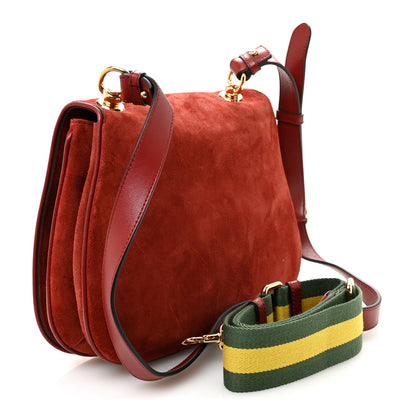 Gucci Suede Talco Roxy Calfskin Web Medium Blondie Shoulder Flap Bag Blondie Red 3 of 10