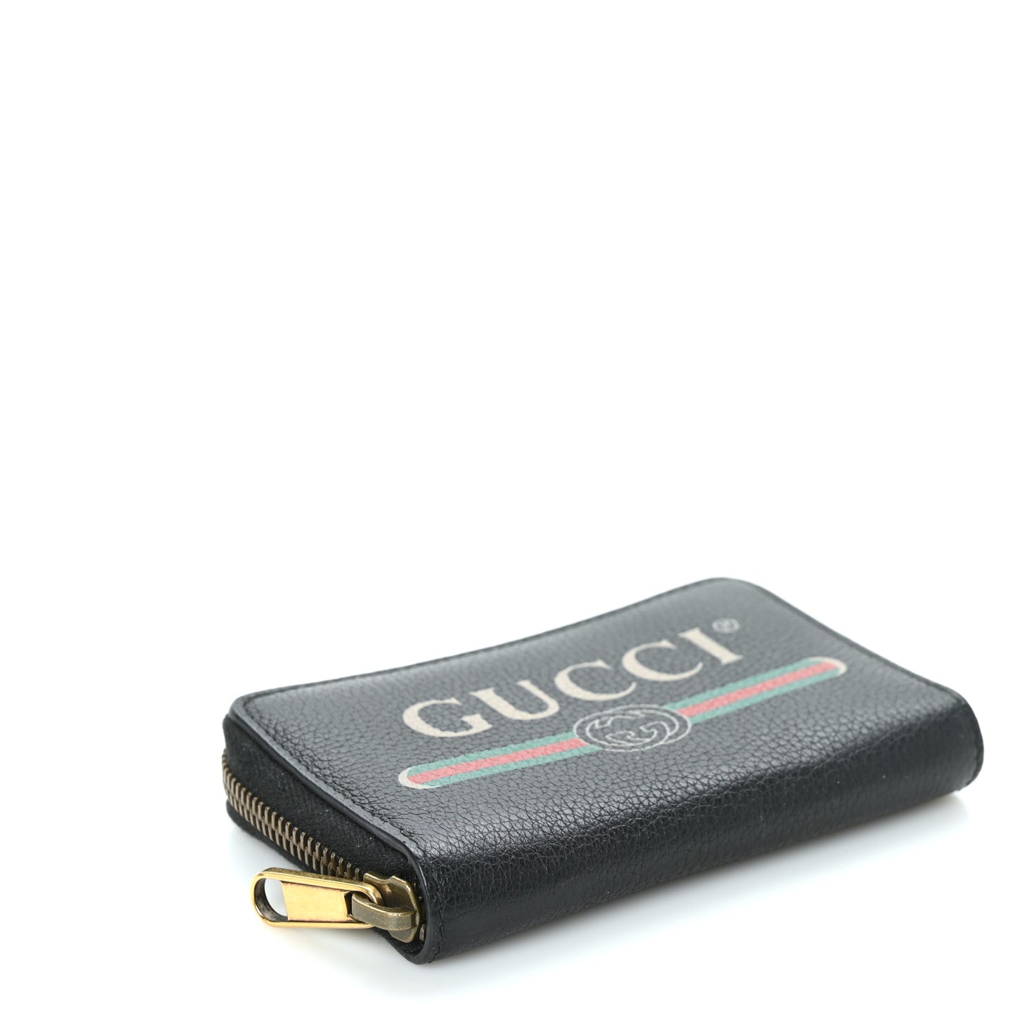 Calfskin Logo Zip Around Card Case Black