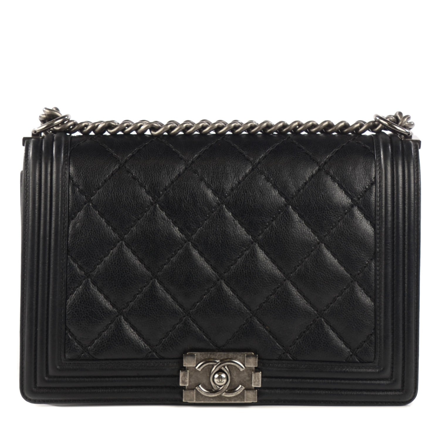 Chanel Calfskin Quilted Double Stitch New Medium Boy Flap Black 1 of 9