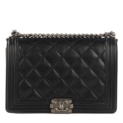 Chanel Calfskin Quilted Double Stitch New Medium Boy Flap Black 1 of 9