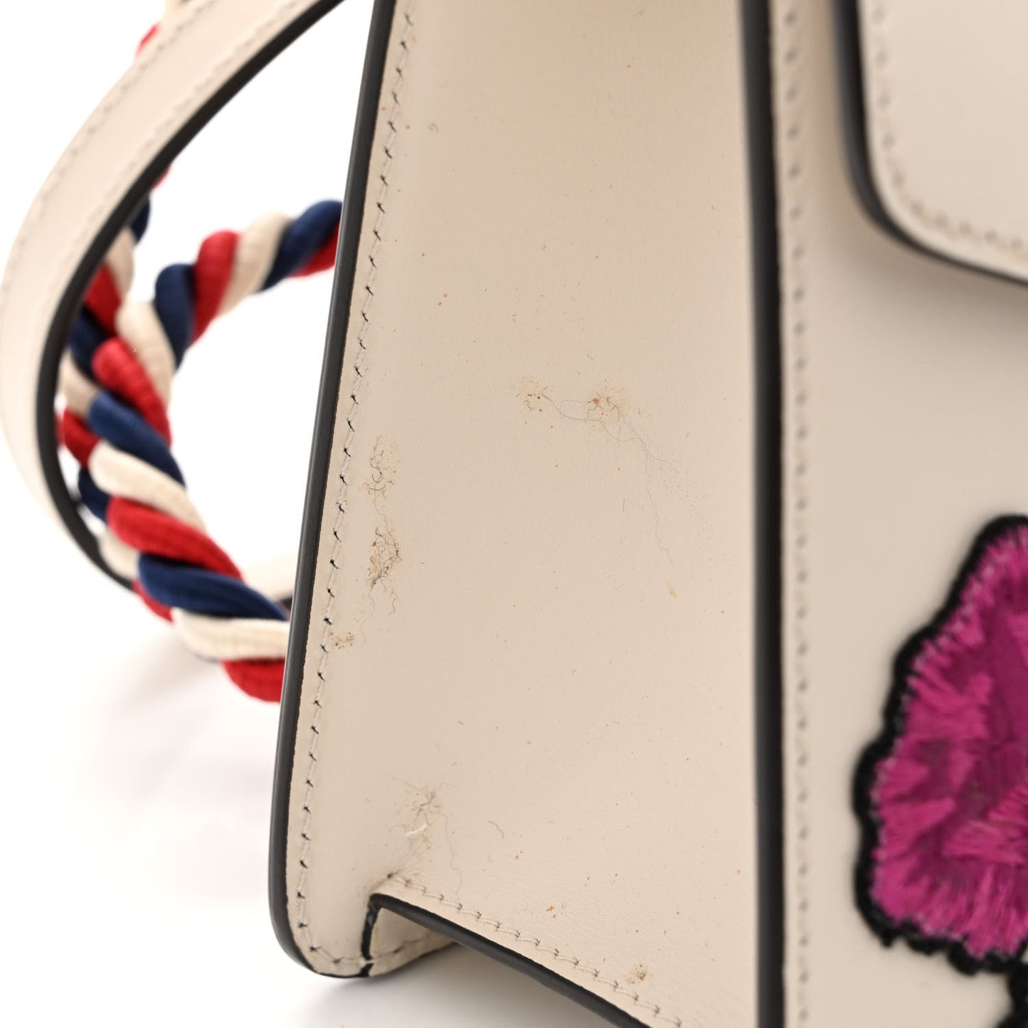 Calfskin Embroidered Mini Sylvie Top Handle Bag White