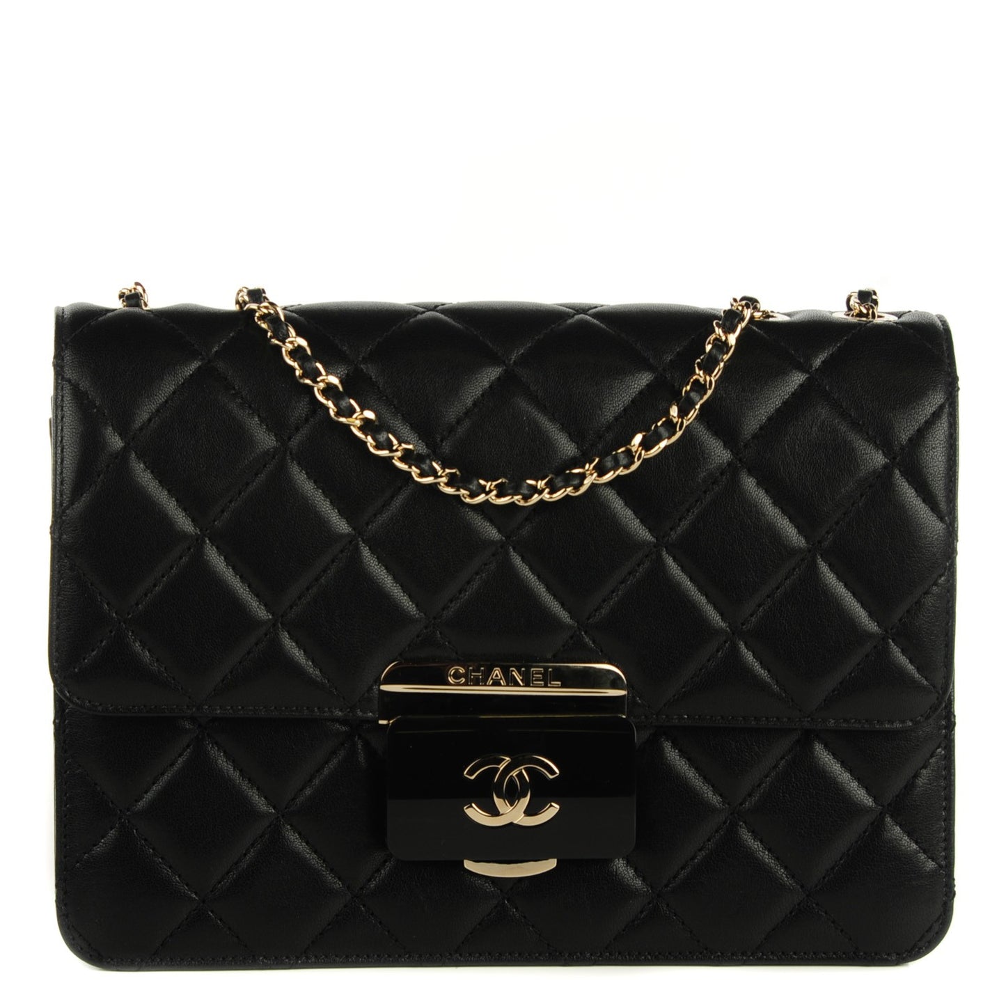 Shiny Sheepskin Quilted Beauty Lock Flap Black