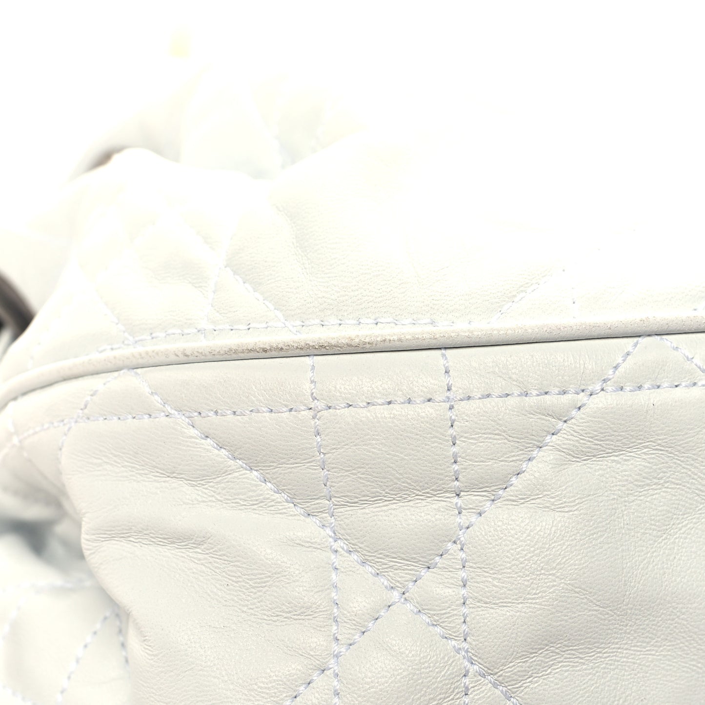 Lambskin Drawstring Cannage Flap Bag White
