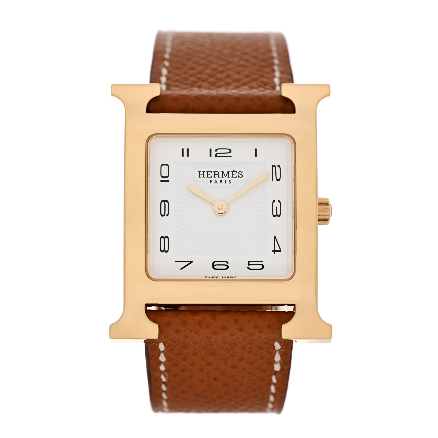 Hermes Stainless Steel Epsom 26mm Heure H Hour Quartz Watch Gold 1 of 6
