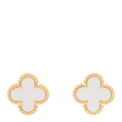 Van Cleef & Arpels 18K Yellow Gold Mother of Pearl Sweet Alhambra Earrings 1 of 5