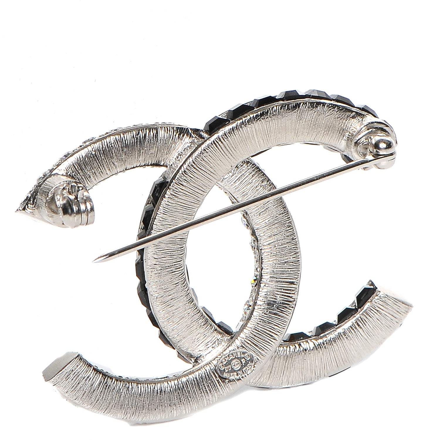 Chanel Baguette Crystal CC Brooch Silver Black 3 of 5