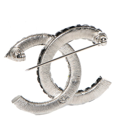 Chanel Baguette Crystal CC Brooch Silver Black 3 of 5
