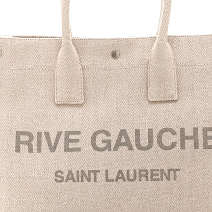 Saint Laurent Cotton Linen Rive Gauche Tote Light Shell 8 of 10