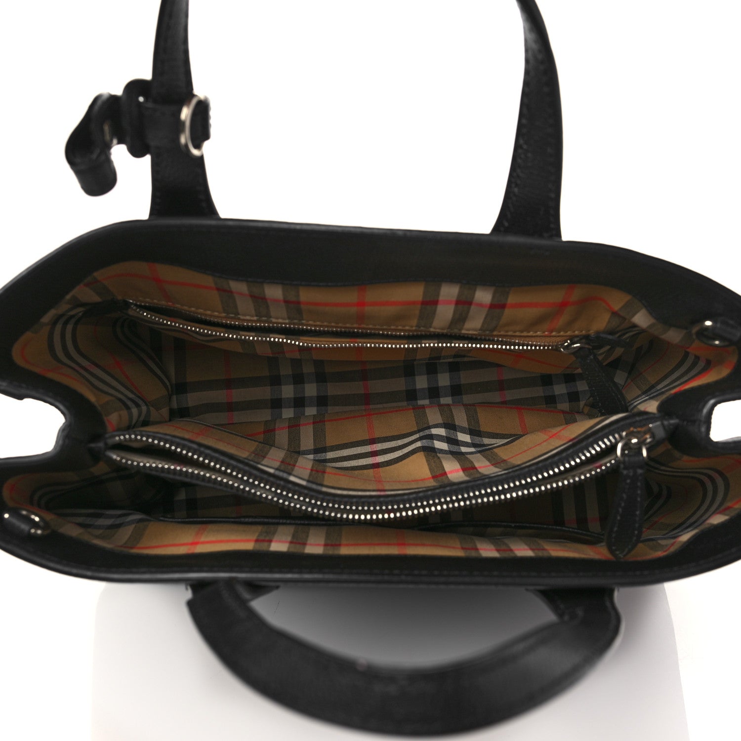 Burberry Grainy Calfskin Vintage Check Medium Banner Tote Black 5 of 8