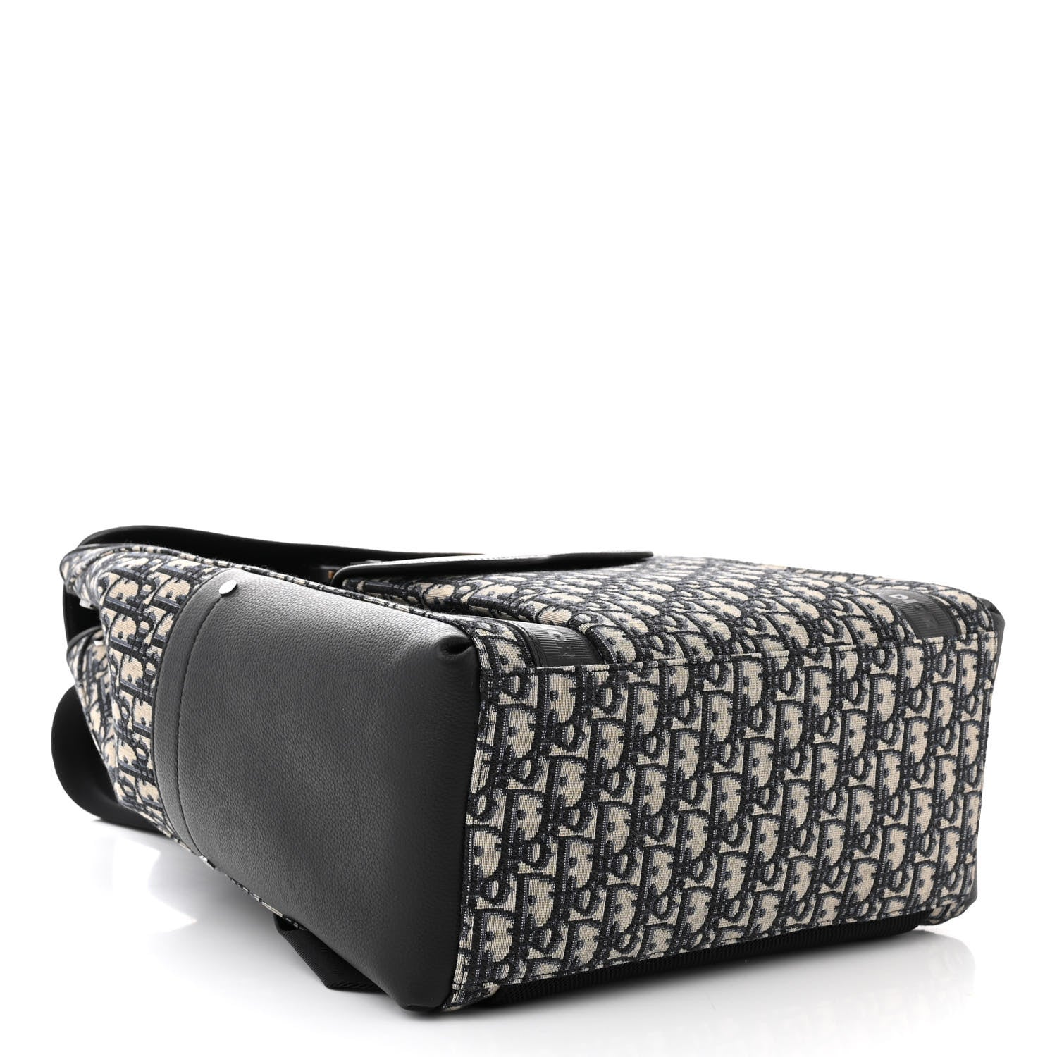 Christian Dior Oblique Jacquard Grained Calfskin Saddle Backpack With Flap Beige Black 4 of 10