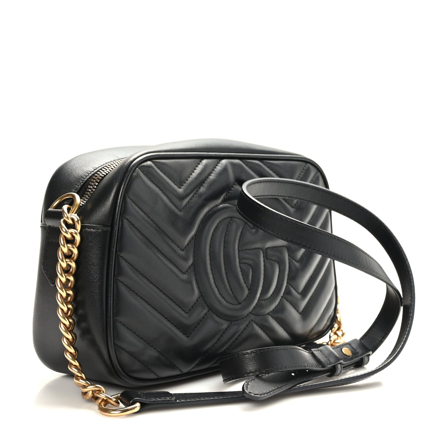 Gucci Calfskin Matelasse Small GG Marmont Chain Shoulder Bag Black 3 of 9