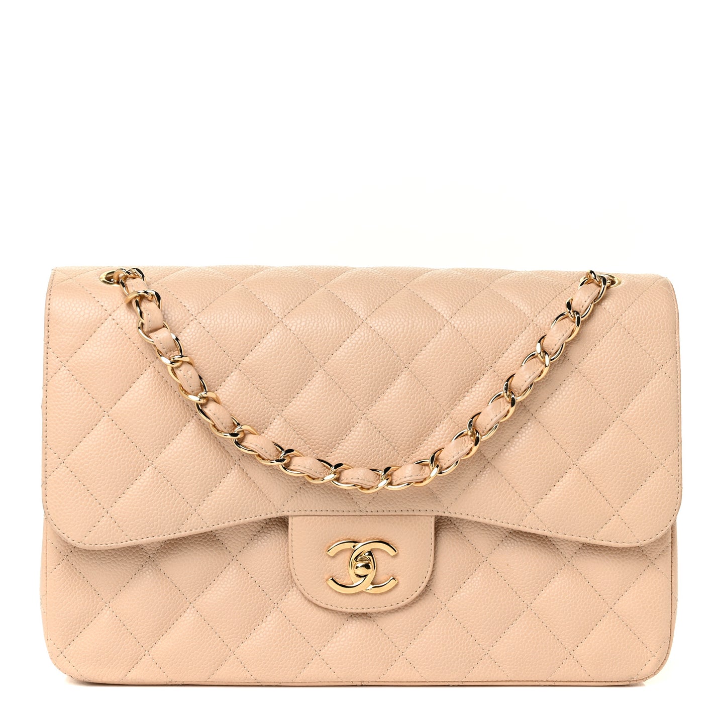 Caviar Quilted Jumbo Double Flap Beige Clair