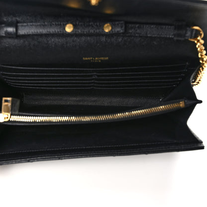 Saint Laurent Grain De Poudre Matelasse Chevron Monogram Chain Wallet Black 5 of 9