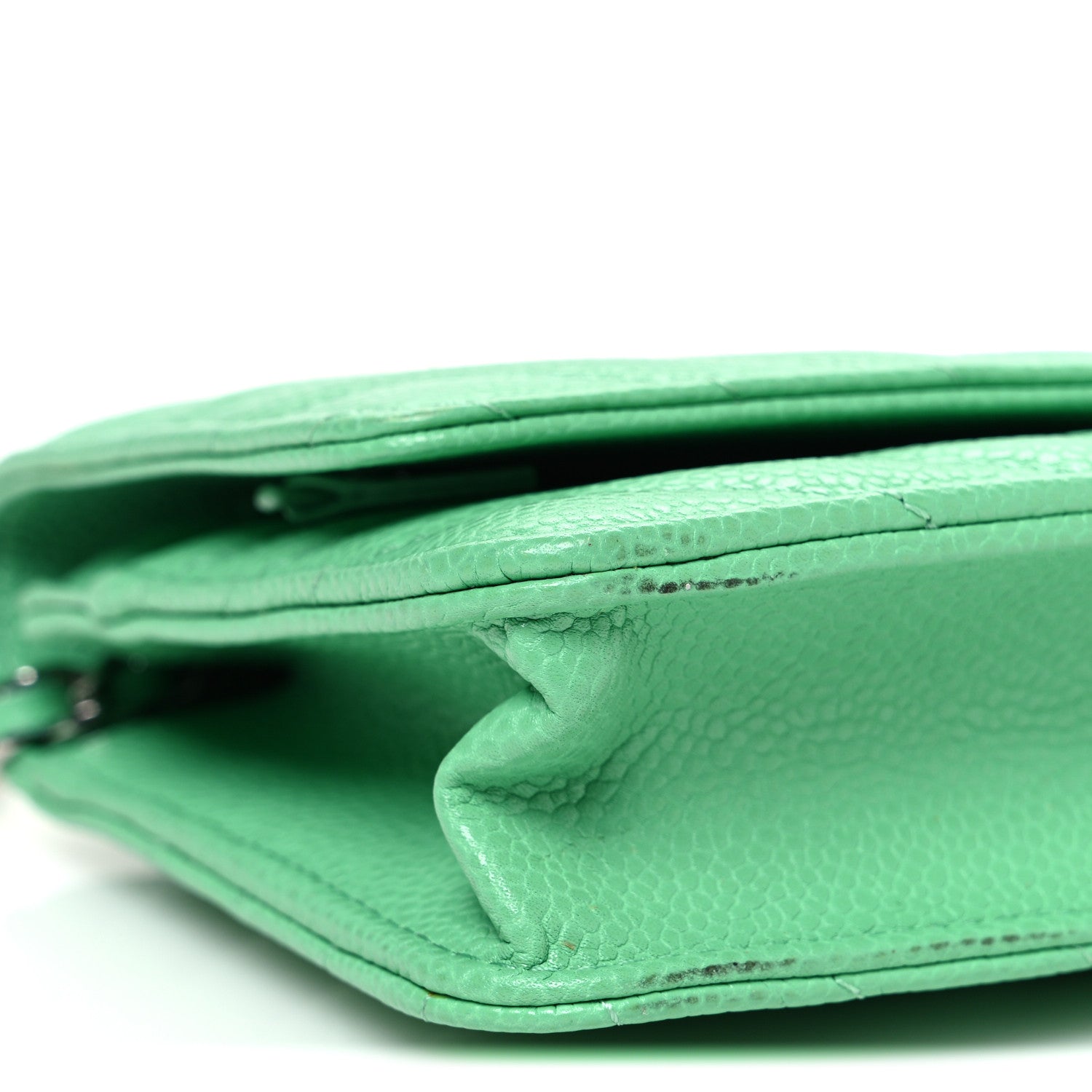 Chanel Caviar Chevron Quilted Wallet On Chain WOC Green 12 of 12