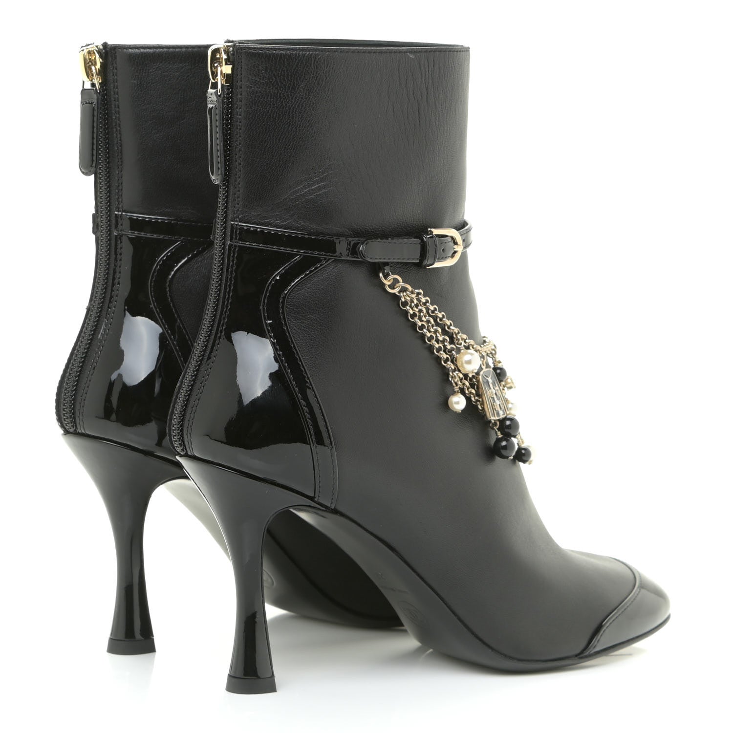 Chanel Lambskin Patent Calfskin Ankle Boots 37 Black 5 of 13