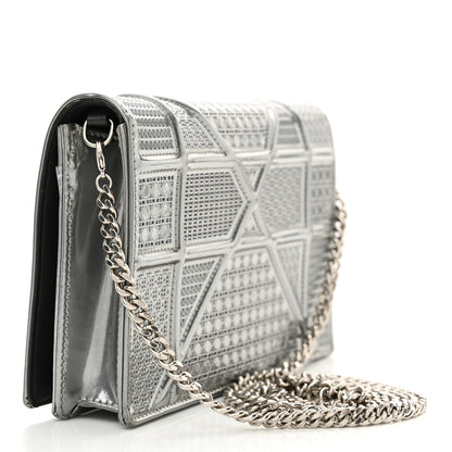 Christian Dior Metallic Patent Micro-Cannage Diorama Wallet on Chain Pouch Silver 3 of 14
