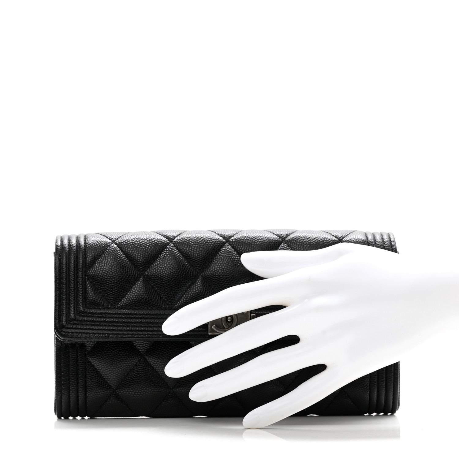 Chanel Caviar Quilted Large Boy Gusset Flap Wallet Black 2 of 10