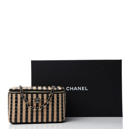 Chanel Raffia Jute Striped Small Vanity Case With Chain Black Beige 11 of 11