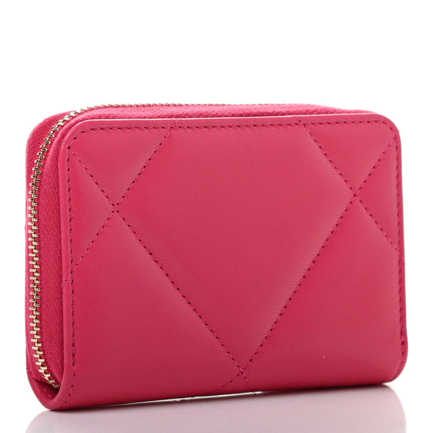 Shiny Goatskin Quilted 19 Zip Around Coin Purse Wallet Dark Pink