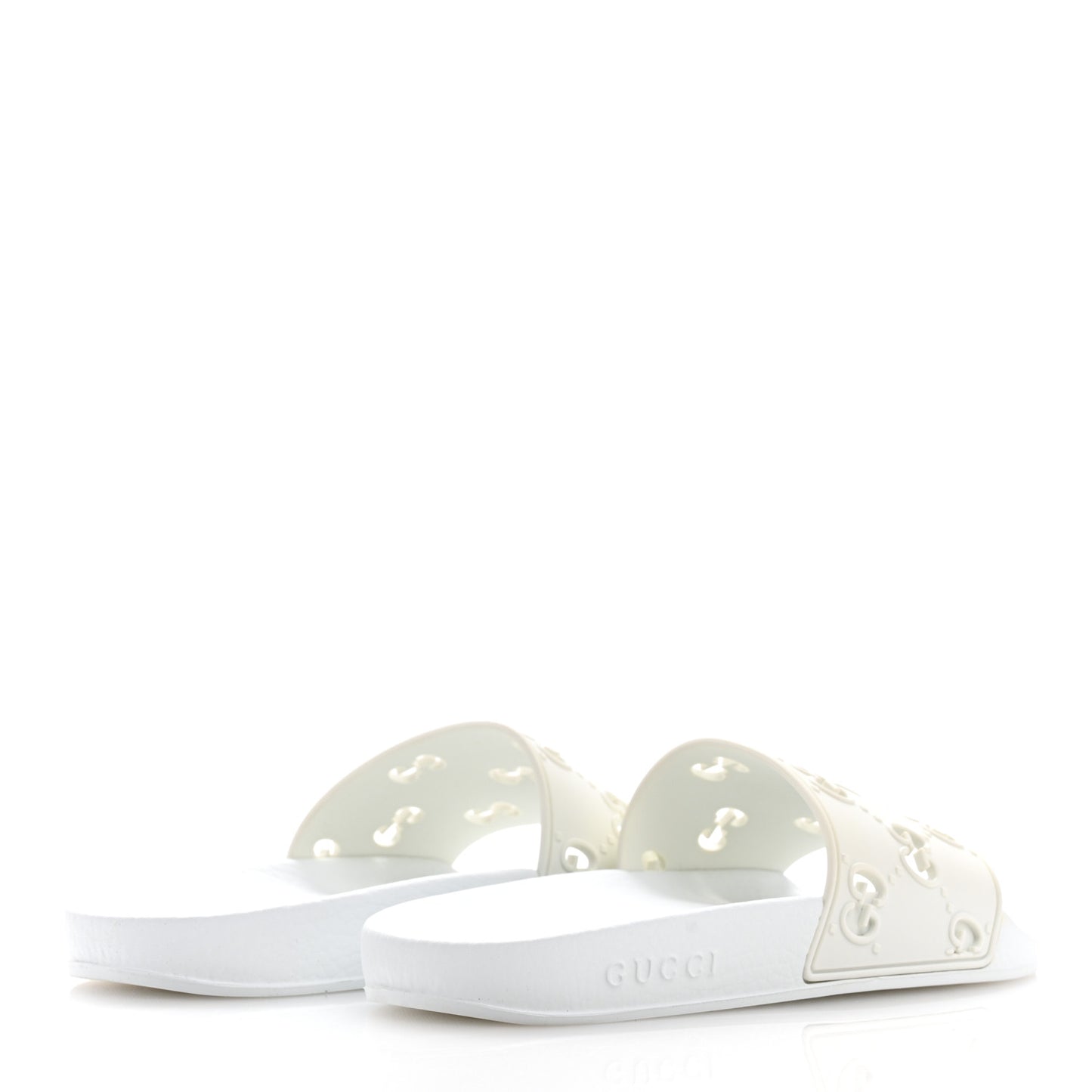 Rubber GG Monogram Perforated Womens Slide Sandals 38 Great White